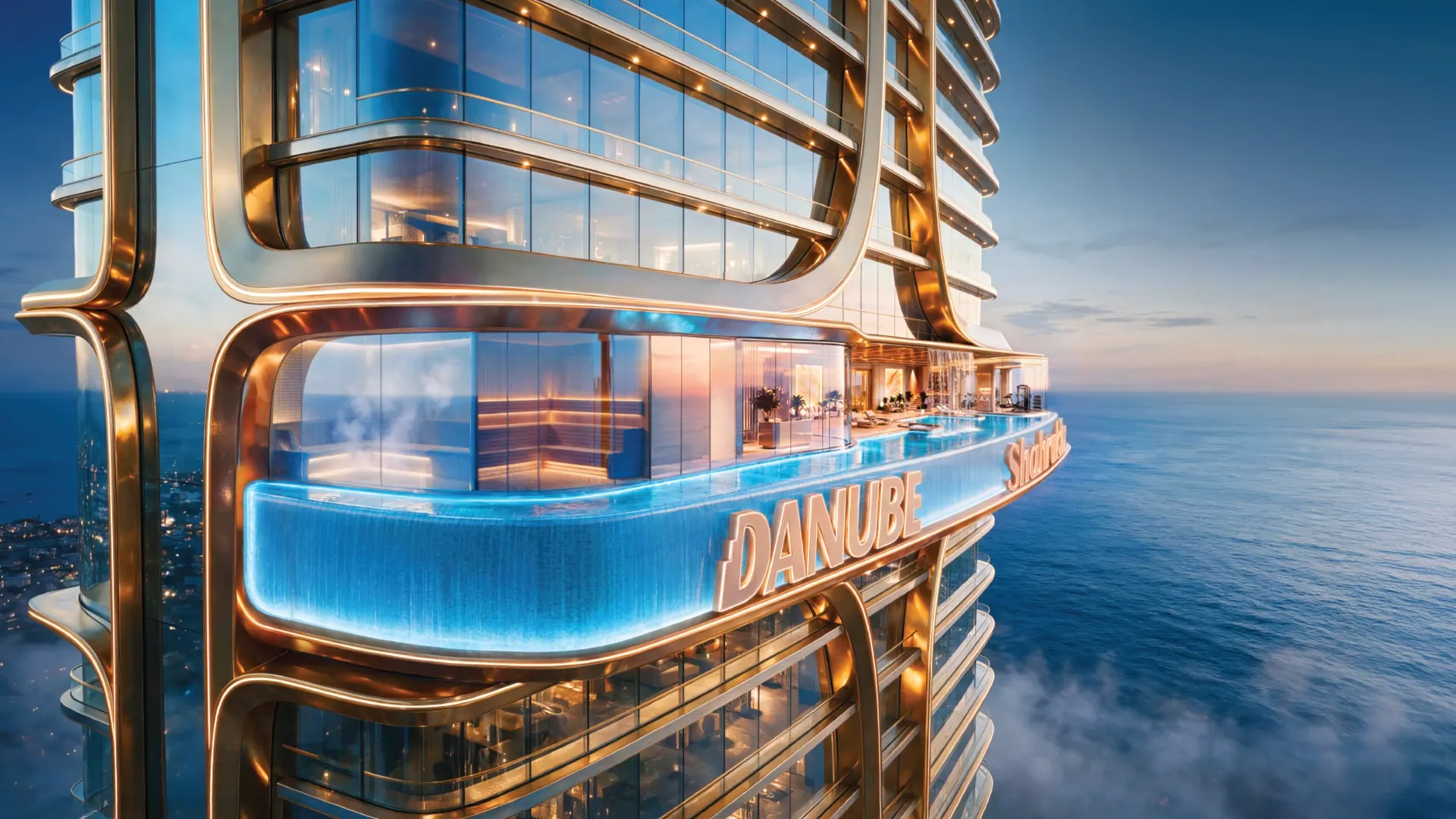 Infinity 33 glass-edged pool high on the tower